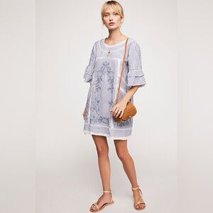 Free People Sunny‎ Days Trapeze Dress Blue White